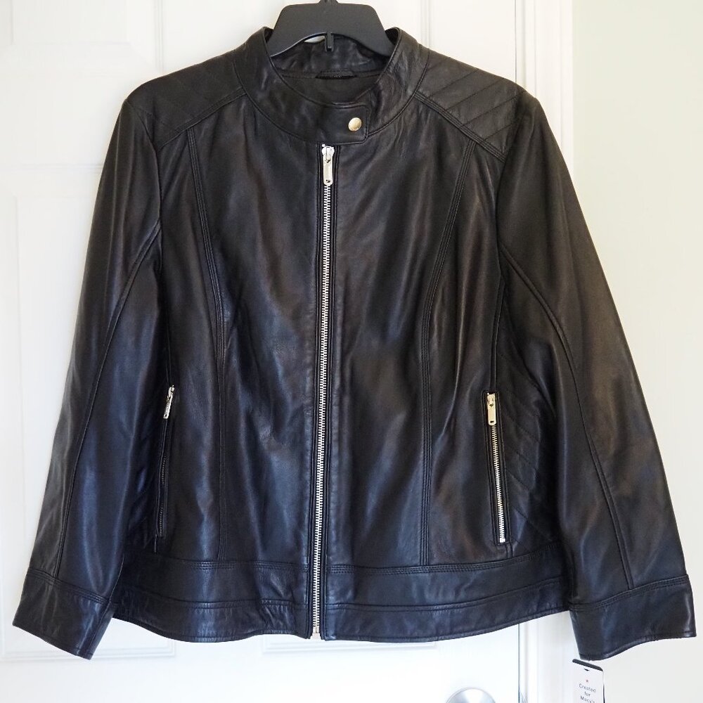 Guess for Macy's Black Leather Moto Jacket Plus size 3X New with Tags